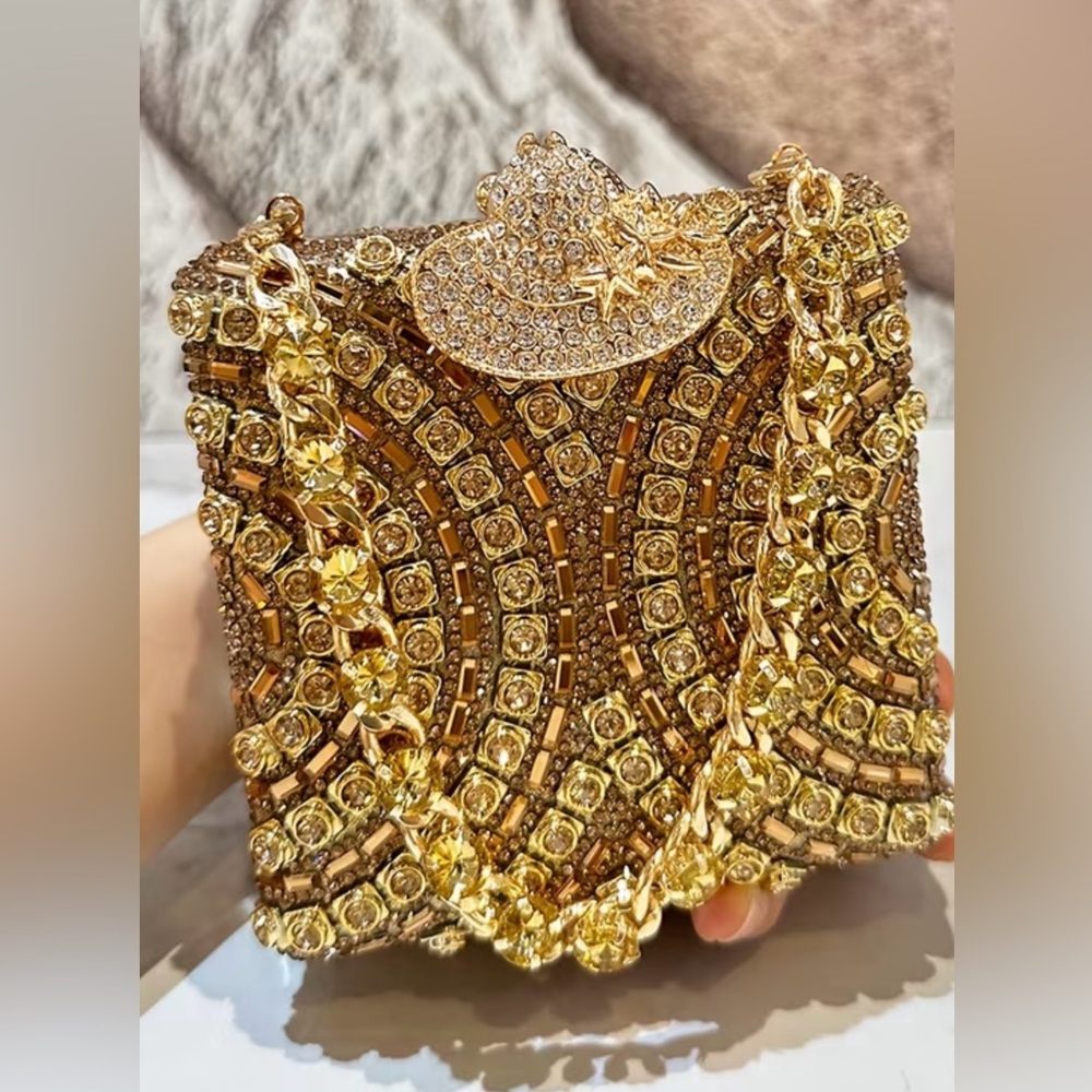 New Luxury Gold Rhinestone Mini Shiny Women's Box
Clutch Bag